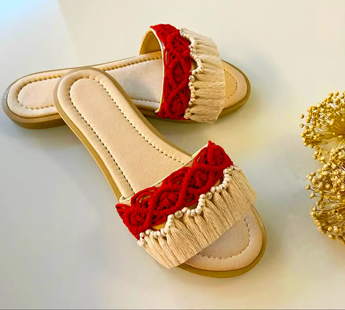 دمپایی مکرومه دست دوزی