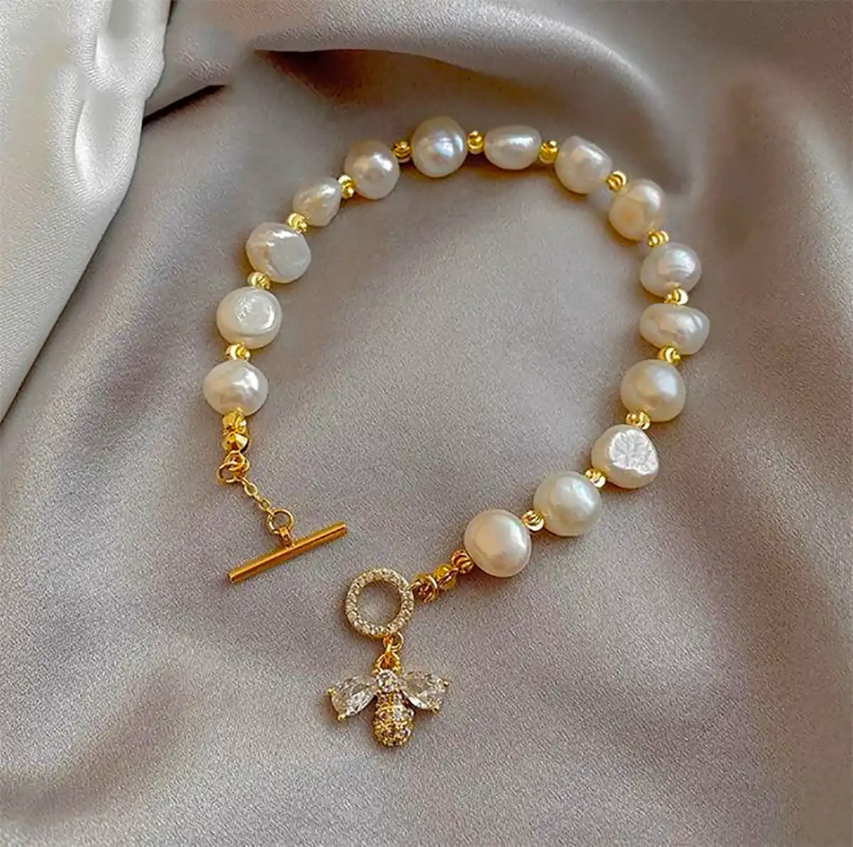 دستبند طلا ترکیبی با مروارید