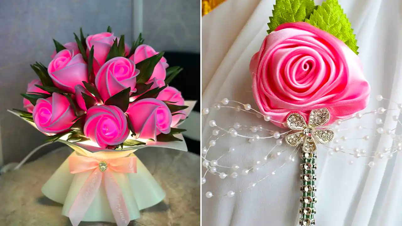 دسته گل عروس صورتی