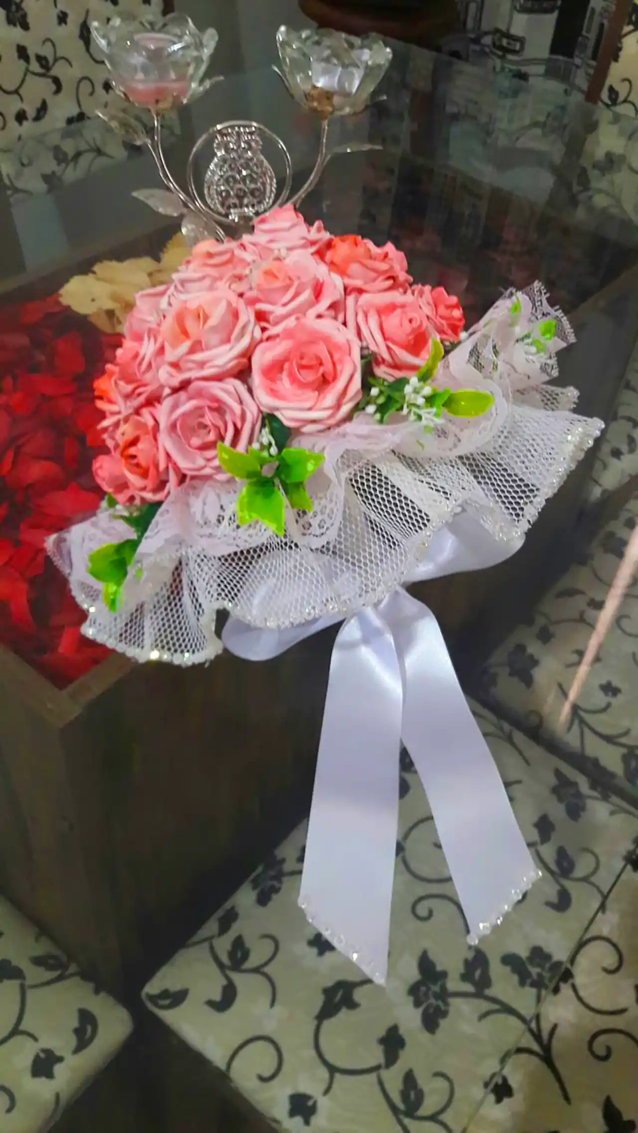 دسته گل عروس صورتی