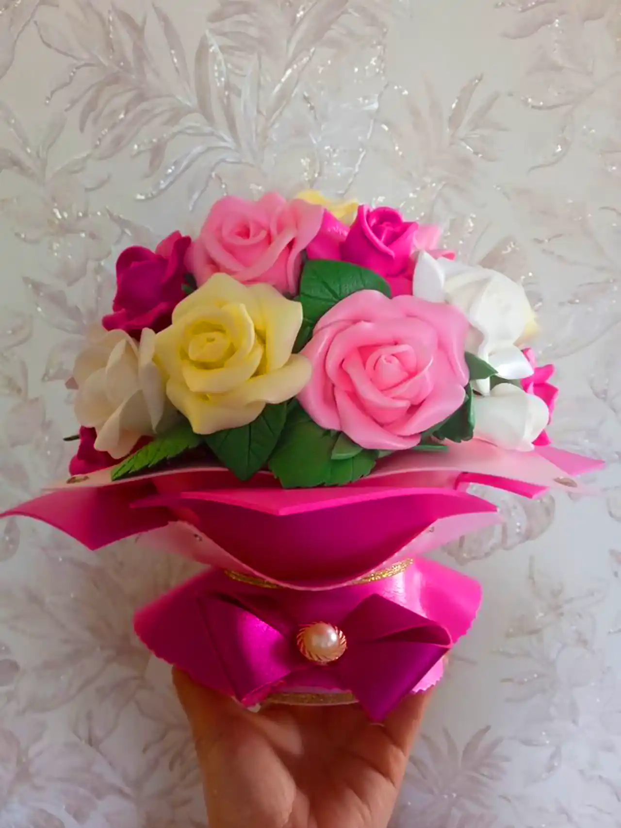 دسته گل عروس صورتی