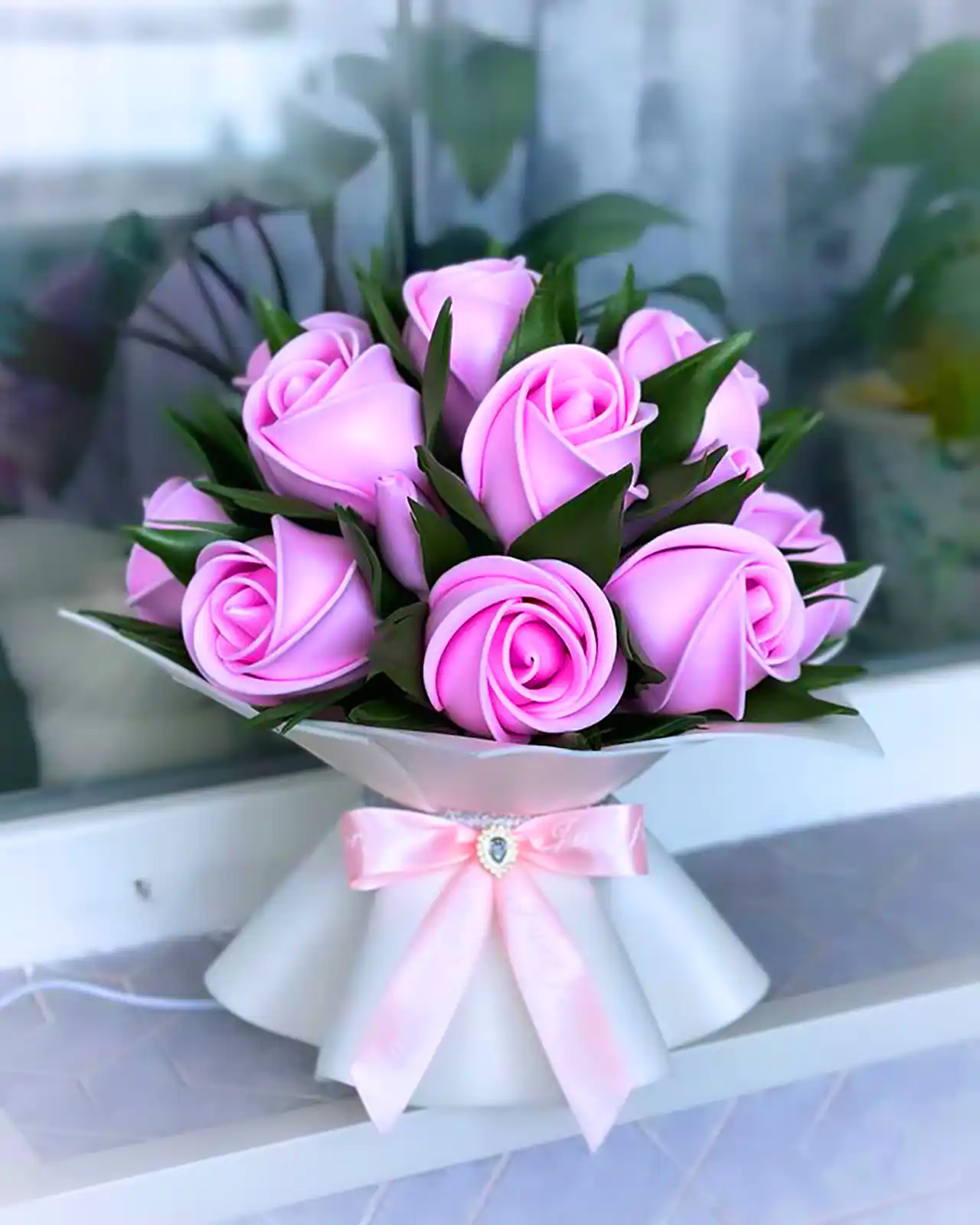 دسته گل عروس صورتی