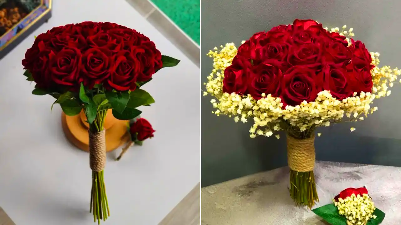 دسته گل رزقرمز برای عروس