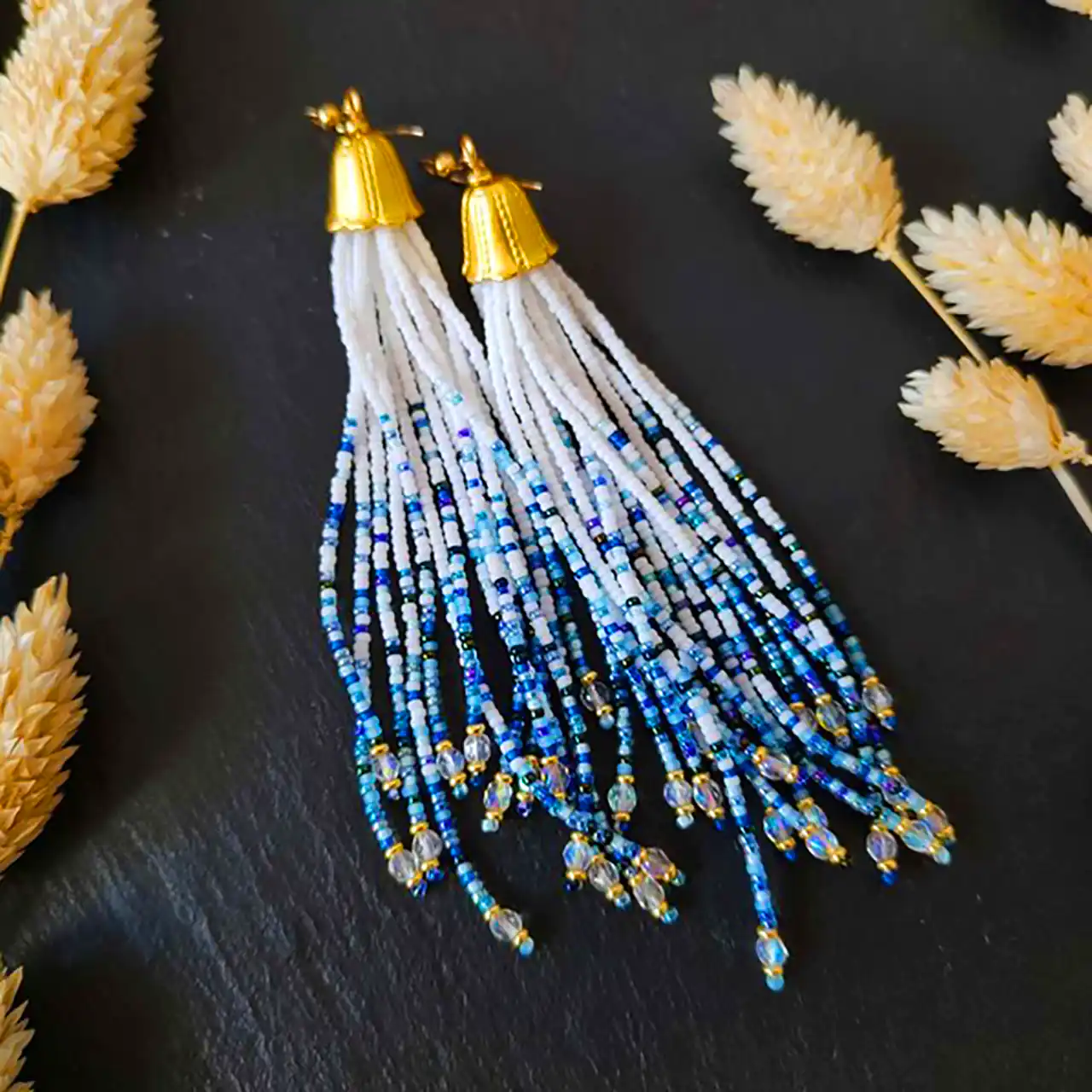 گوشواره مهره ای بلند فانتزی 