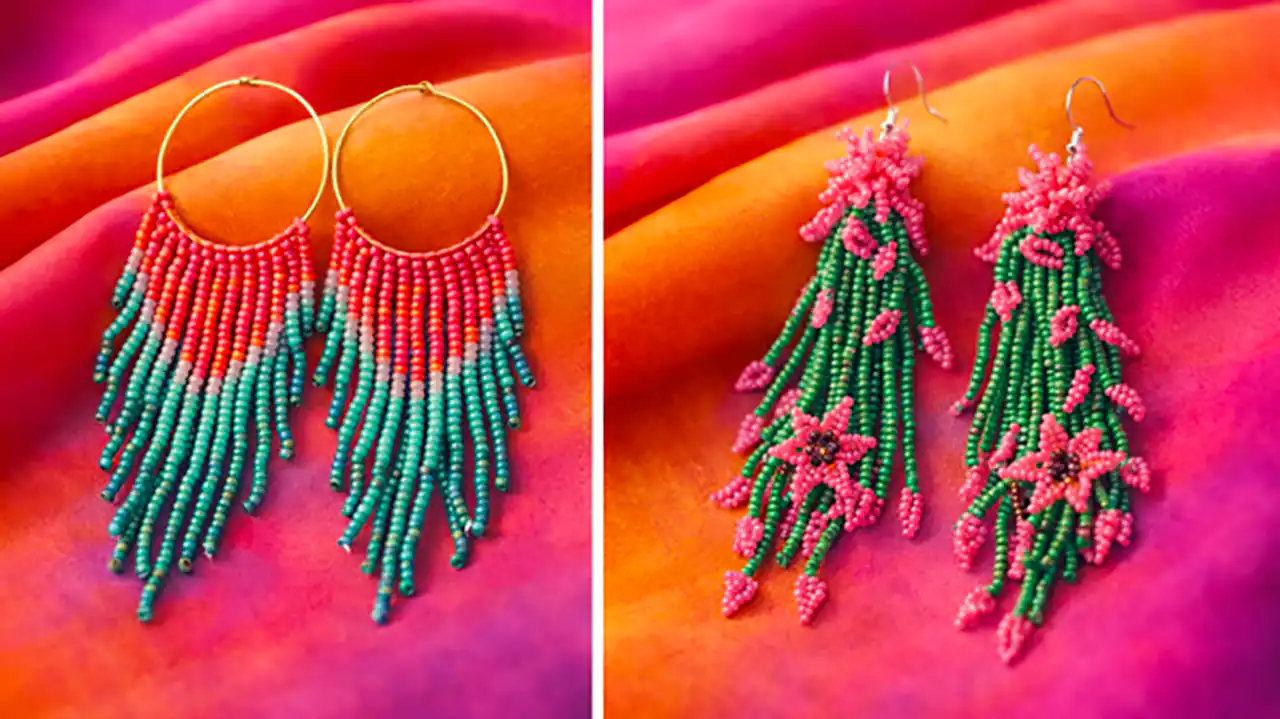 گوشواره مهره ای بلند فانتزی 