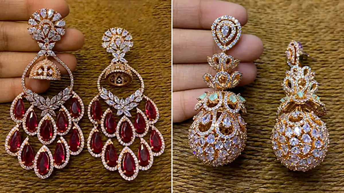 گوشواره اشکی نگین دار مجلسی 