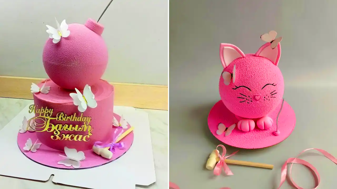 کیک تولد صورتی پینترستی