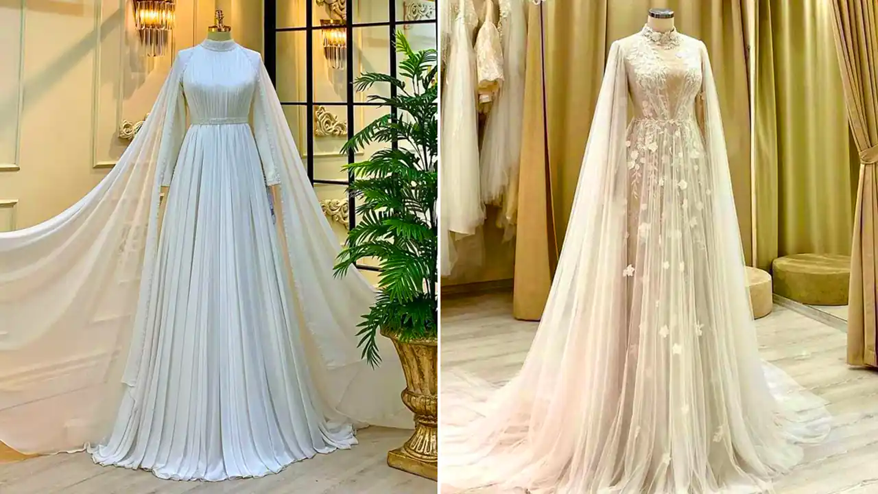 لباس عروس شنل دار ساده