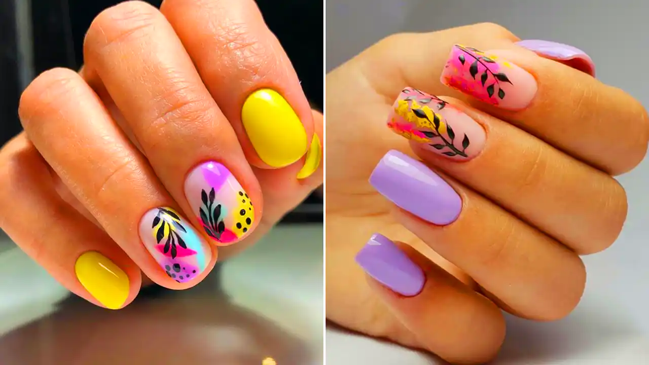 مدل ناخن با دیزاین برگ زیتون