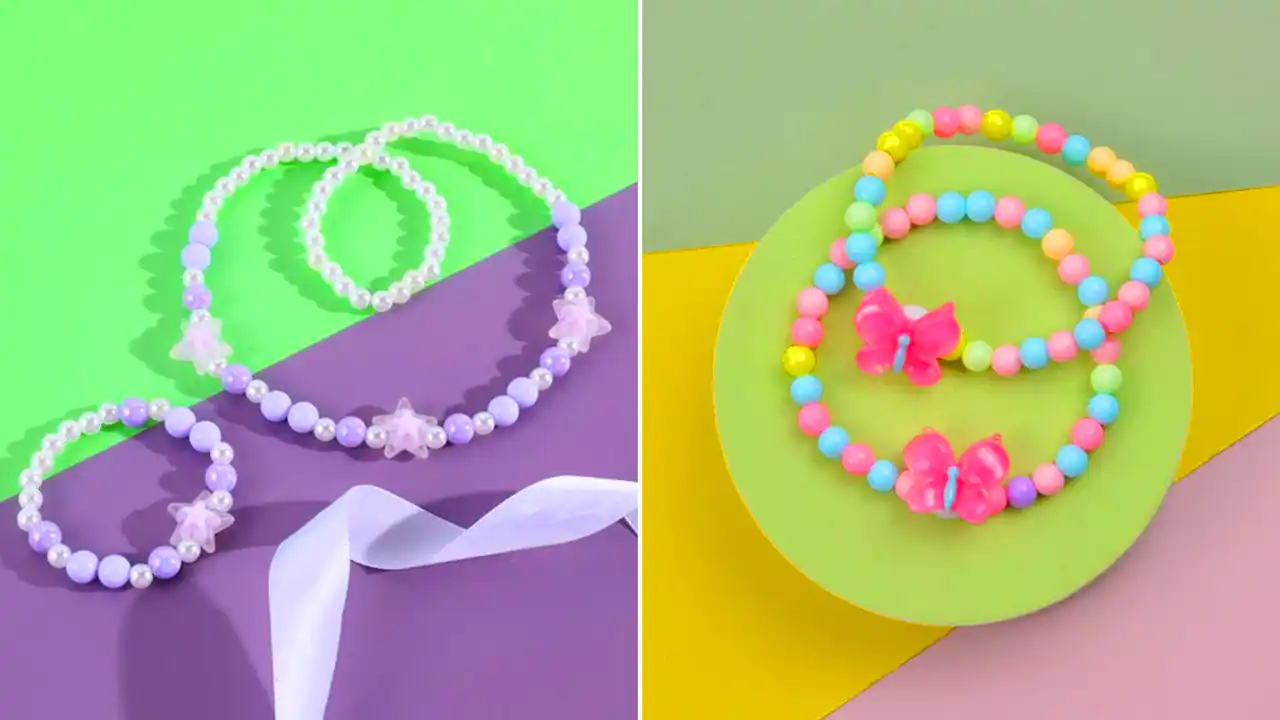 ست گردنبند و دستبند مرواریدی صورتی