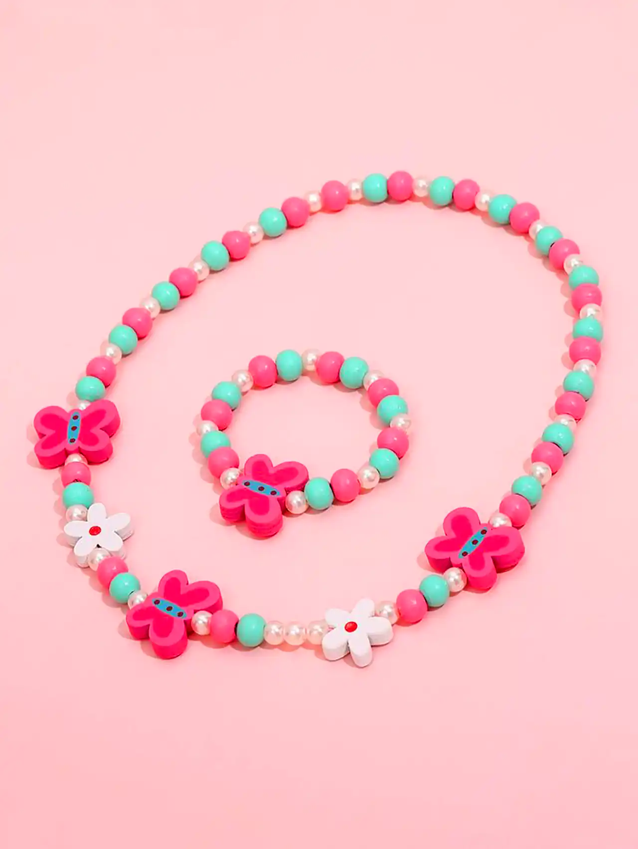 ست گردنبند و دستبند مرواریدی صورتی