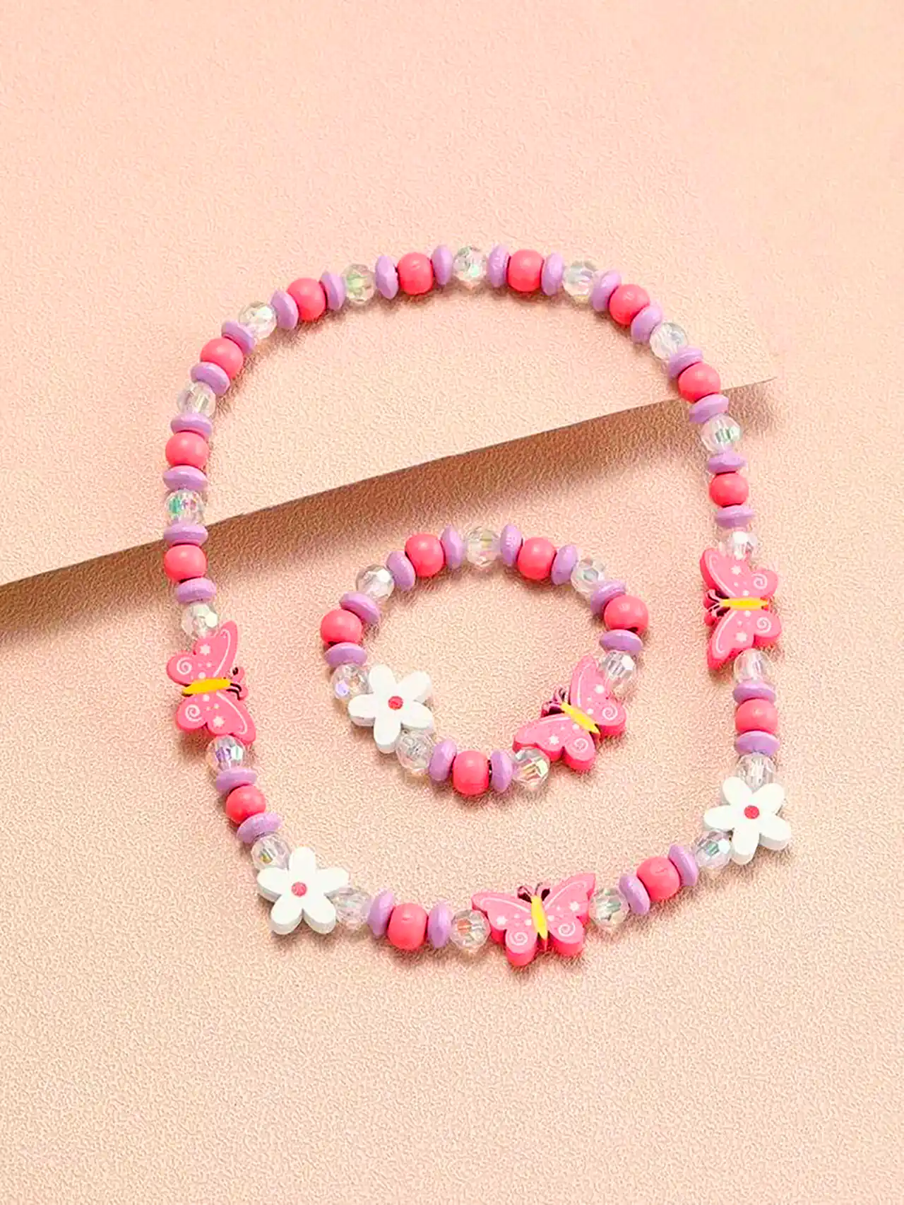 ست گردنبند و دستبند مرواریدی صورتی