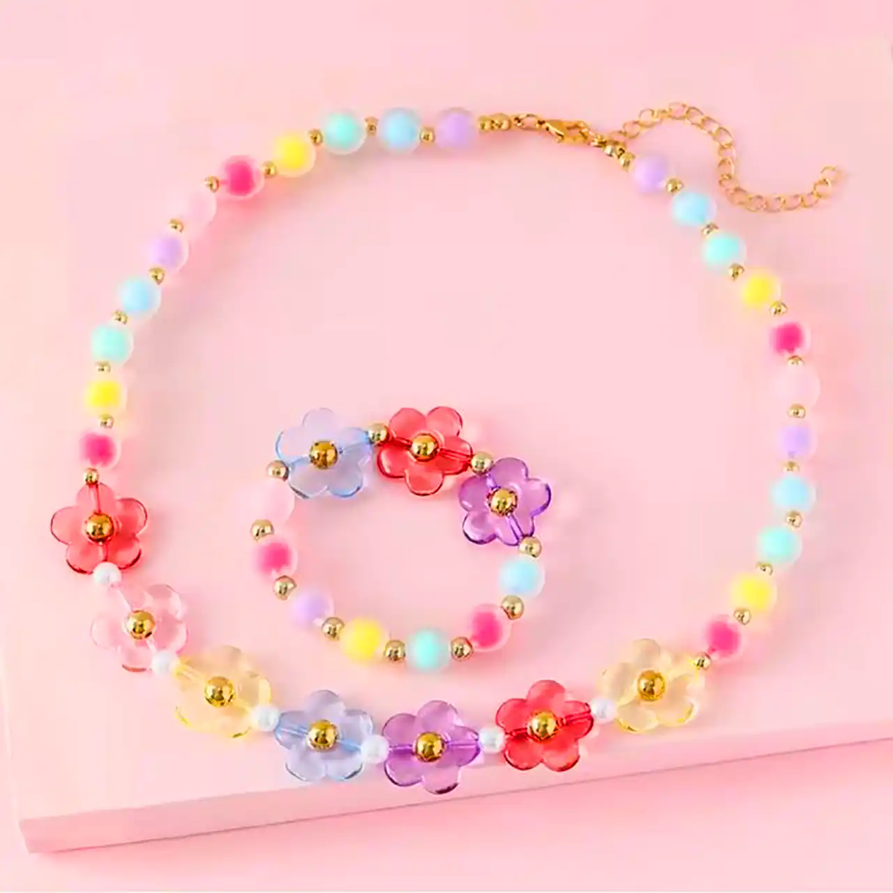 ست گردنبند و دستبند مرواریدی صورتی