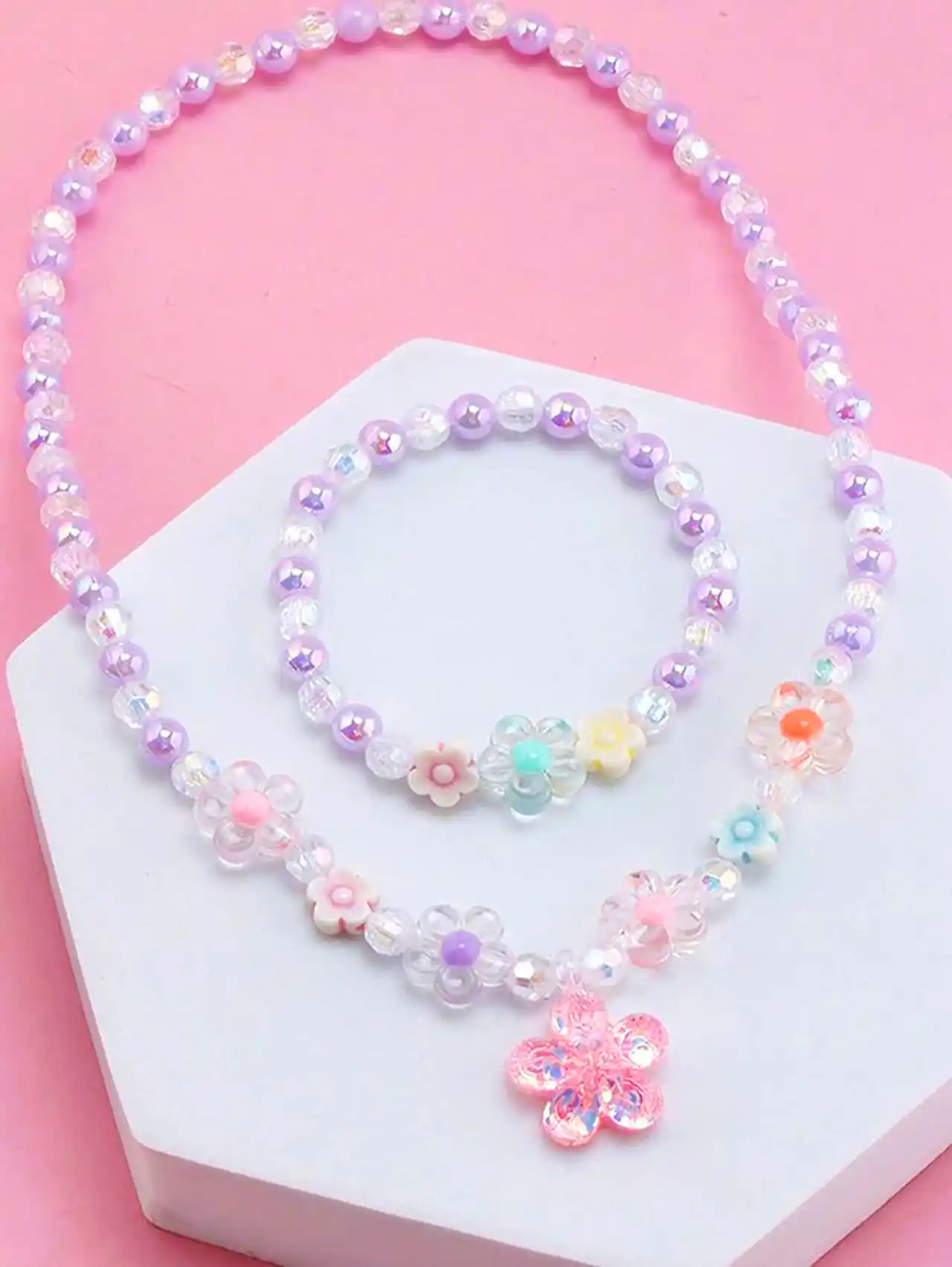 ست گردنبند و دستبند مرواریدی صورتی