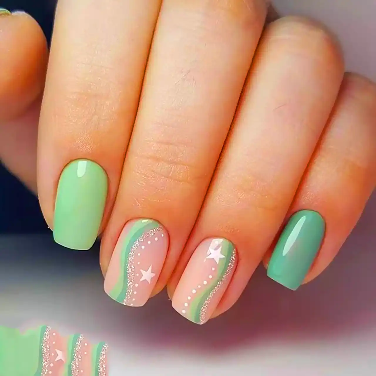 طرح ناخنن سبز خوشرنگ ماچا