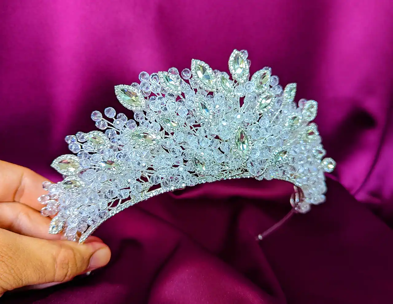 تاج عروس نقره ای کریستالی